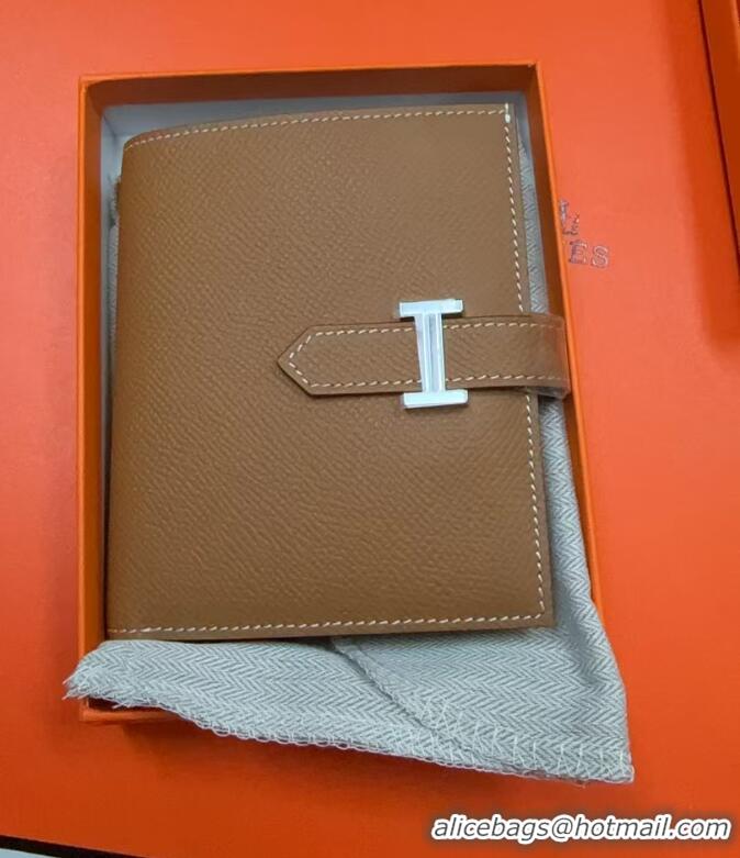 Perfect HERMES BEARN SHORT WALLET IN ORIGINAL EPSOM LEATHER H945116 Tan