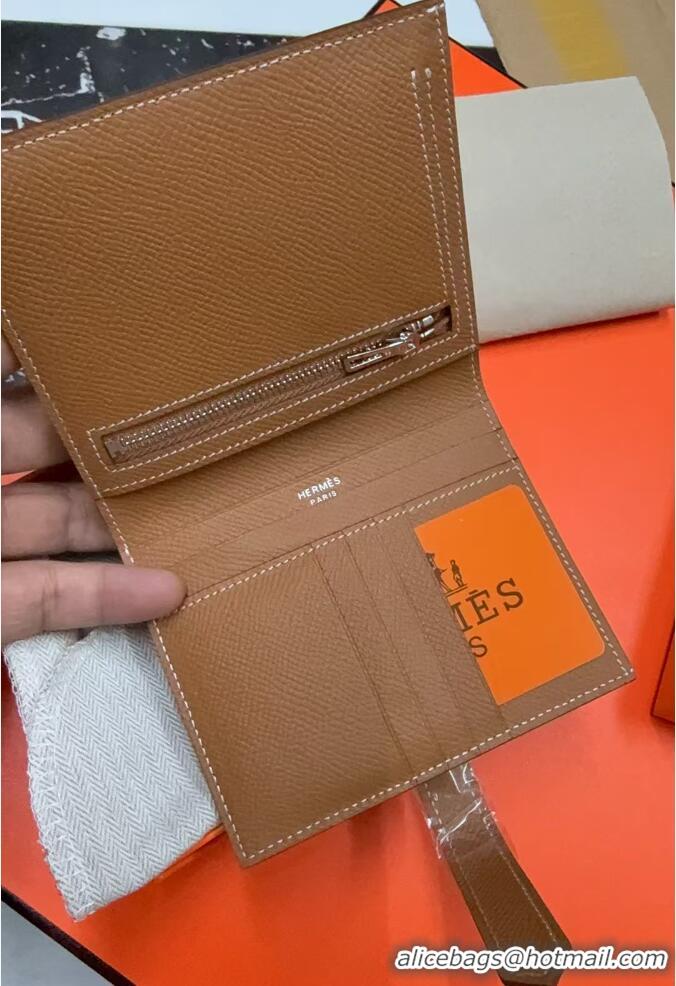 Perfect HERMES BEARN SHORT WALLET IN ORIGINAL EPSOM LEATHER H945116 Tan
