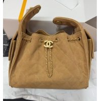 Luxury Cheap Chanel Quilted Suede Small Hobo bag AS5293 Apricot 2025