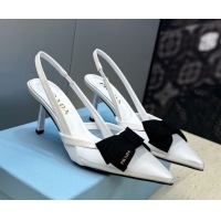 Good Quality Prada Mesh fabric slingbacks pump 7.5cm with bow White 1I308O 0227089