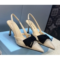 Grade Quality Prada Mesh fabric slingbacks pump 7.5cm with bow Beige 1I308O 0227090