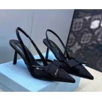 Best Grade Prada Mesh fabric slingbacks pump 7.5cm with bow Black 1I308O 0227091