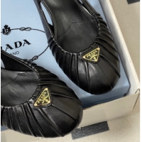 Pretty Style Prada Pleated Leather Slingbacks Pumps 4cm Black PR022701 0227092