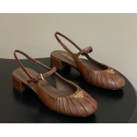 Shop Cheap Prada Pleated Leather Slingbacks Pumps 4cm Dark Brown PR022701 0227093