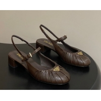 Best Product Prada Pleated Leather Slingbacks Pumps 4cm Chocolate Brown PR022701 0227094