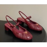 Buy Luxury Prada Pleated Leather Slingbacks Pumps 4cm Red PR022701 0227095