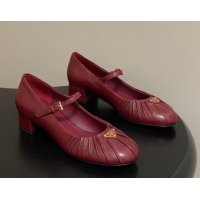 Good Product Prada Pleated Leather Mary Janes Pumps 4cm Red PR022701 0227099