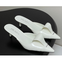 Sumptuous Prada Brushed Leather Heel Mules 5cm White PR022702 0227100