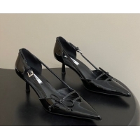 Buy Fashionable Prada Open-side Patent Leather Pumps 5.5cm with Bow Buckle Black 1I442O 0227102