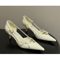 Charming Prada Open-side Patent Leather Pumps 5.5cm with Bow Buckle Cream Yellow 1I442O 0227103