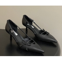Sophisticated Prada Open-side Calf Leather Pumps 5.5cm with Bow Buckle Black 1I442O 0227104
