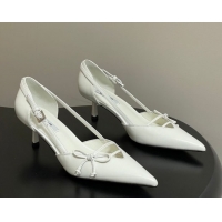 Purchase Prada Open-side Calf Leather Pumps 5.5cm with Bow Buckle White 1I442O 0227105