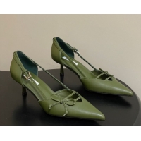 Low Price Prada Open-side Calf Leather Pumps 5.5cm with Bow Buckle Green 1I442O 0227106