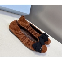Luxurious Prada Suede ballerinas flat with bow Brown 1F322O 0227108