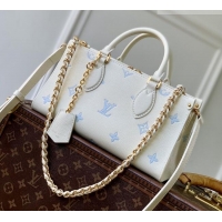 Top Quality Louis Vuitton OnTheGo East West Tote Bag in Milky White/Blue Cowhide Leather M27577 2026