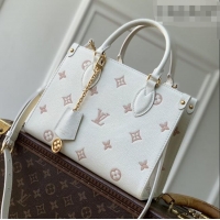 Grade Quality Louis Vuitton OnTheGo PM Tote Bag in Milky White/Peach Cowhide Leather M28313 2026