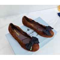 Top Grade Prada Suede ballerinas flat with bow Dark Brown 1F322O 0227115