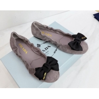 Classic Hot Prada Suede ballerinas flat with bow Grey 1F322O 0227116