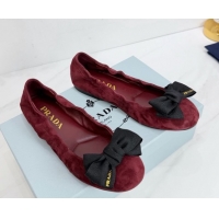 Grade Quality Prada Suede ballerinas flat with bow Burgundy 1F322O 0227117