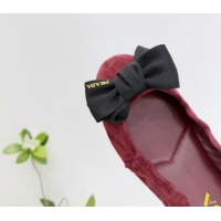 Grade Quality Prada Suede ballerinas flat with bow Burgundy 1F322O 0227117