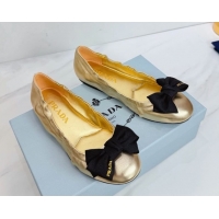 Pretty Style Prada Nappa leather ballerinas flat with bow Gold 1F322O 0227120