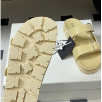 Perfect Prada Leather Flat Slides Sandal with Double Buckle Yellow PR022803 0228039
