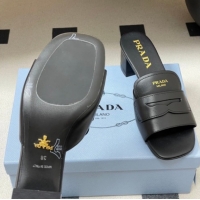Grade Quality Prada Leather Heel Slides Sandal 3.5cm with Strap Black 1XX781 0228040