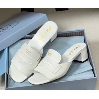 Luxury Prada Leather Heel Slides Sandal 3.5cm with Strap White 1XX781 0228041