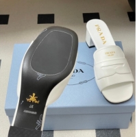 Luxury Prada Leather Heel Slides Sandal 3.5cm with Strap White 1XX781 0228041