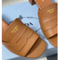 Pretty Style Prada Leather Heel Slides Sandal 3.5cm with Strap Brown 1XX781 0228042