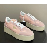 Sumptuous Prada Downtown Bold Nylon and Suede Platform Sneakers 5cm Light Pink 0228049