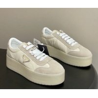 Sophisticated Prada Downtown Bold Nylon and Suede Platform Sneakers 5cm Light Beige 0228050