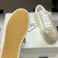 Sophisticated Prada Downtown Bold Nylon and Suede Platform Sneakers 5cm Light Beige 0228050