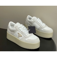 Expensive Prada Downtown Bold Nylon and Suede Platform Sneakers 5cm White 0228051