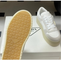 Expensive Prada Downtown Bold Nylon and Suede Platform Sneakers 5cm White 0228051