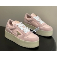 Stylish Prada Downtown Bold Nylon and Suede Platform Sneakers 5cm Pink2 1E792M 0228052