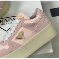 Stylish Prada Downtown Bold Nylon and Suede Platform Sneakers 5cm Pink2 1E792M 0228052