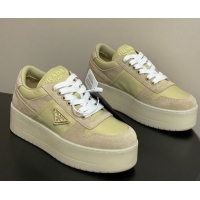 Cheap Price Prada Downtown Bold Nylon and Suede Platform Sneakers 5cm Pale Green 1E792M 0228054