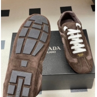 Buy Luxury Prada Montecarlo Re-Edition 2005 suede and Re-Nylon sneakers Dark Brown 1E247O 0228066
