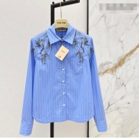 ​Top Grade Miu Miu Striped Cotton Shirt MM020608 Blue 2026