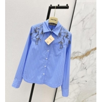 ​Top Grade Miu Miu Striped Cotton Shirt MM020608 Blue 2026