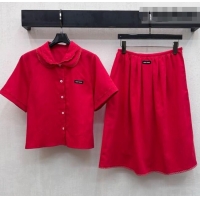 ​Good Taste Miu Miu Linen Cotton Shirt and Skirt Set MM020618 Red 2026