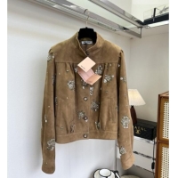 ​Original Cheap Miu Miu Suede Jacket V030306 Brown 2026