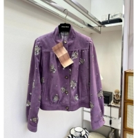 ​New Release Creation Miu Miu Suede Jacket V030310 Purple 2026