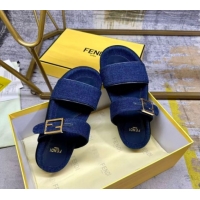 Stylish Fendi Feel Flat Slides Sandal in Navy Blue Denim FE030201 0302002