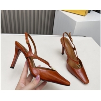 Best Grade Fendi FFold Heel Sandals in Eel Embossed Leather FE030202 Tan Brown 2026