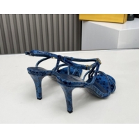Good Quality Fendi FFold Heel Sandals 8.5cm in Printed Leather FE030203 Blue 2026