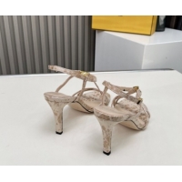 Grade Quality Fendi FFold Heel Sandals 8.5cm in Printed Leather FE030203 Nude 2026