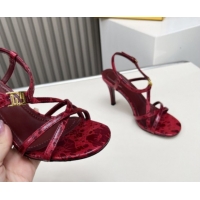 Popular Style Fendi FFold Heel Sandals 8.5cm in Printed Leather FE030203 Dark Red 2026