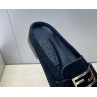 Unique Style Fendi Baguette Flat Loafer Mules in FE121603 Suede Black 2026